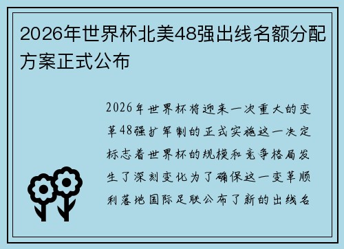 2026年世界杯北美48强出线名额分配方案正式公布